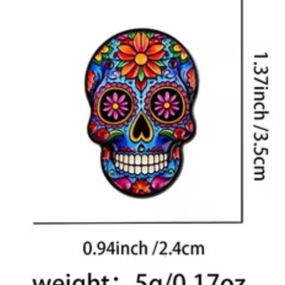 Day of the Dead Sugar Skull Enamel Pin Multicolor Floral Calavera Lapel Pin